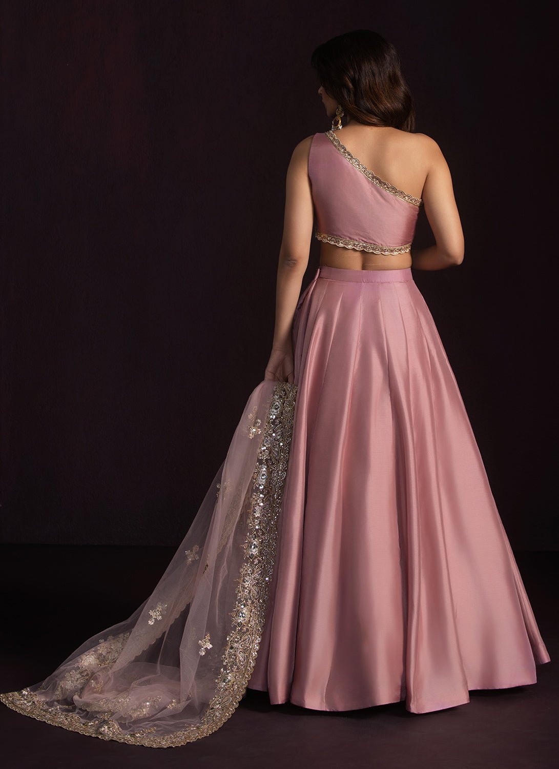 Rose Embroidered One Shoulder Style Lehenga - Lashkaraa
