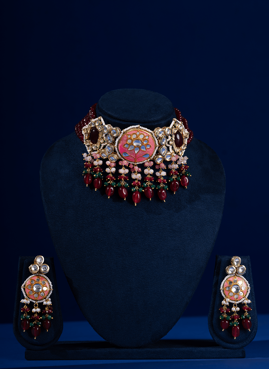 Rose Pink and Ruby Choker Set - Lashkaraa