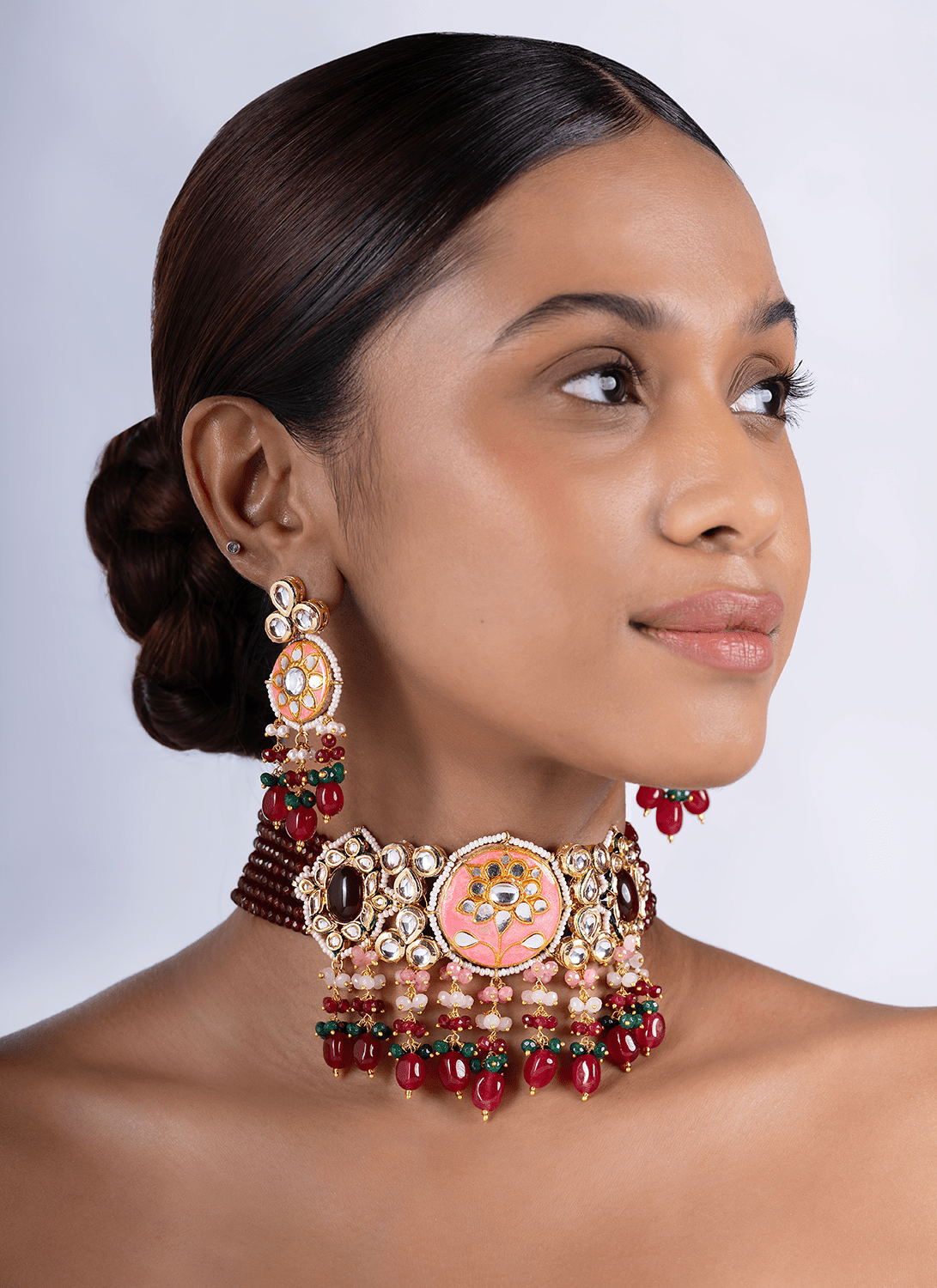 Rose Pink and Ruby Choker Set - Lashkaraa