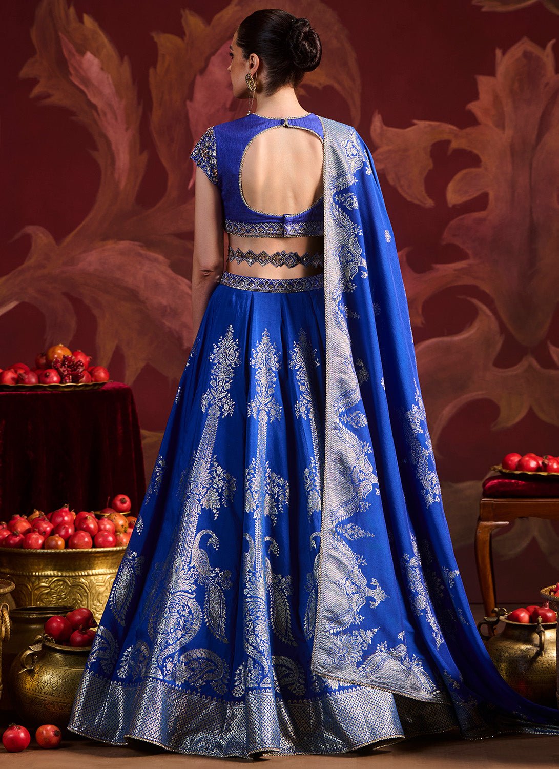 Royal Blue Embroidered Brocade Lehenga Royal Blue Embroidered Brocade Lehenga