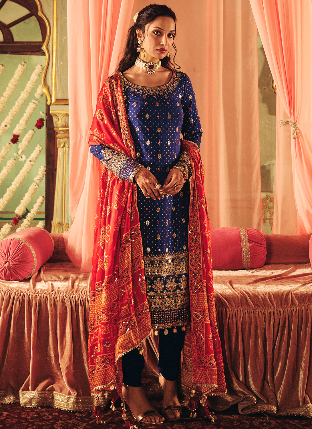 Royal Blue Embroidered Georgette Straight Suit - Lashkaraa