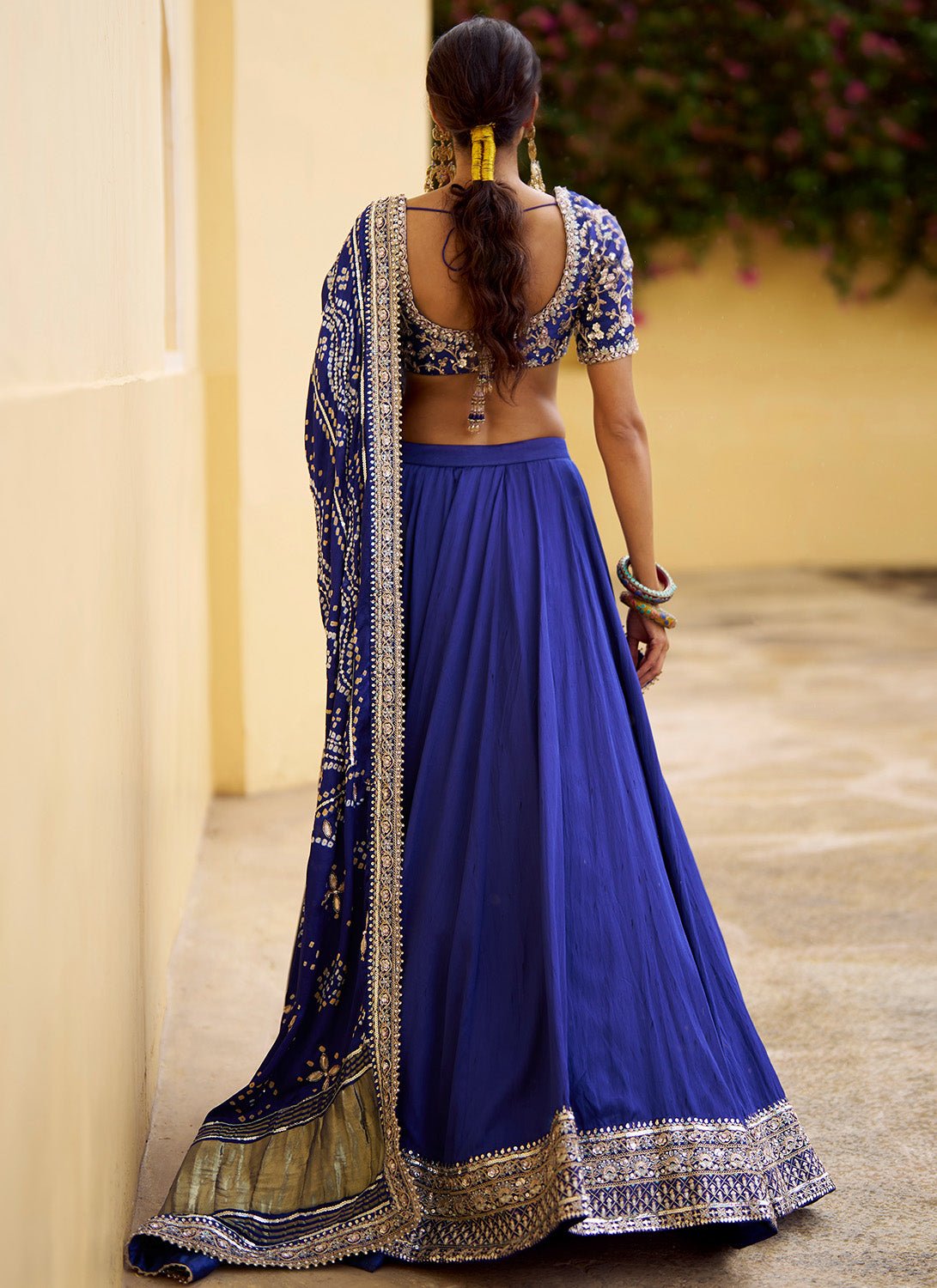 Royal Blue Embroidered Pure Bandhani Lehenga - Lashkaraa