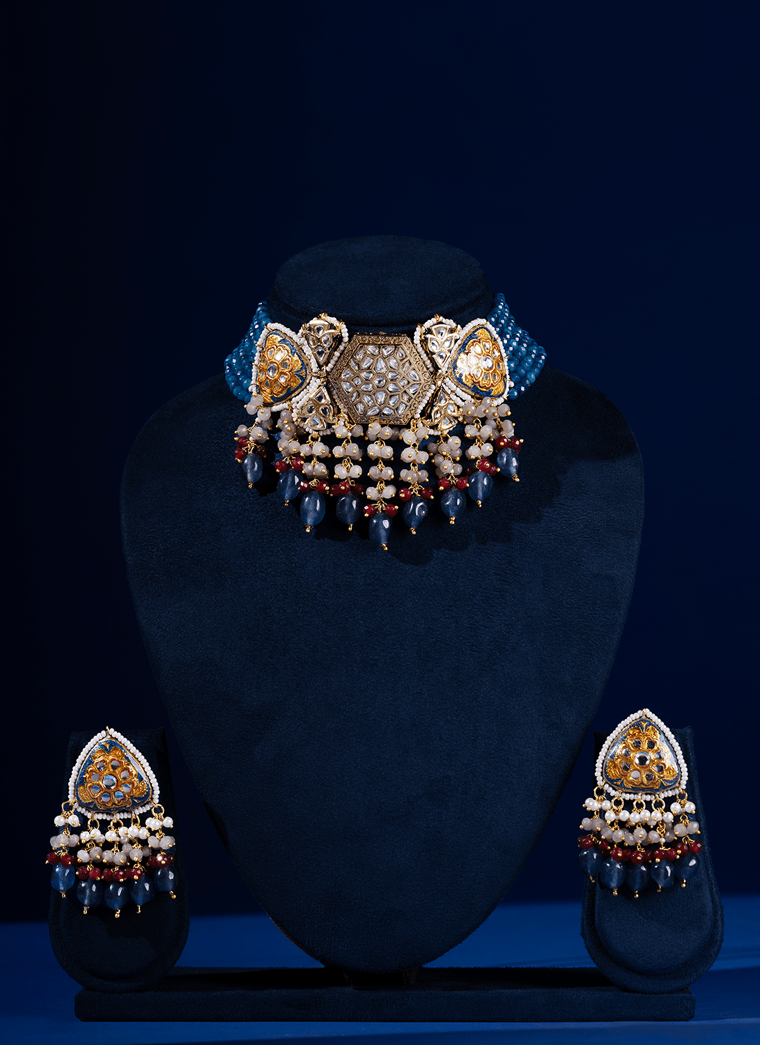 Royal Blue Meenakari Choker Set - Lashkaraa