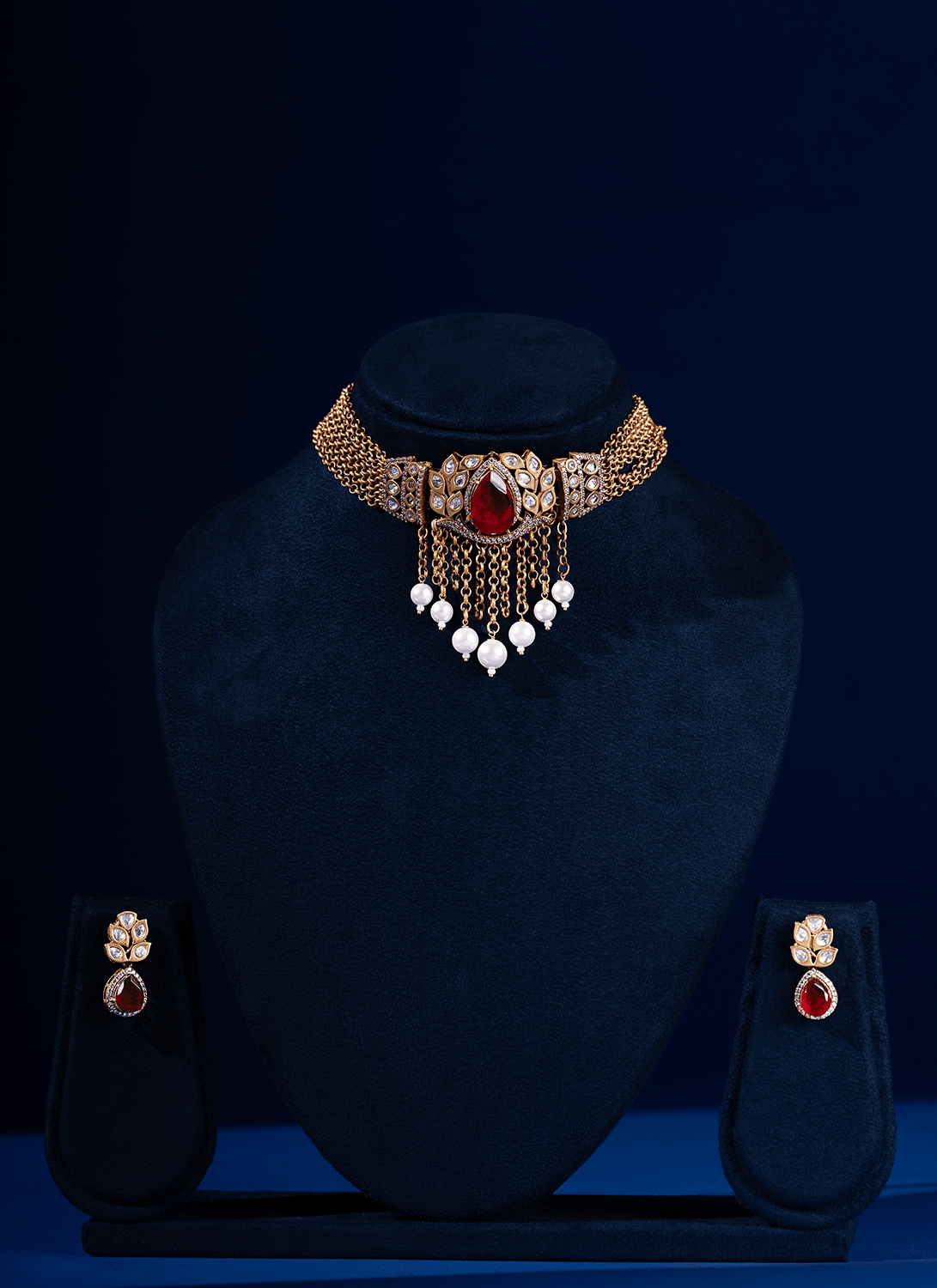 Ruby and Gold Kundan Choker Set - Lashkaraa