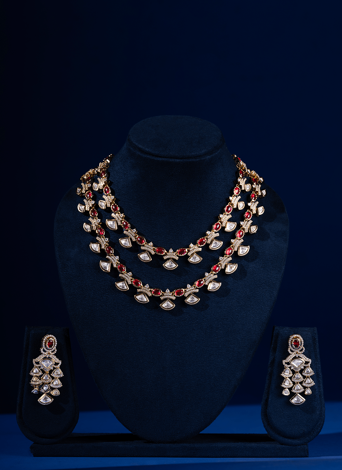 Ruby and Kundan Mala Necklace Set - Lashkaraa