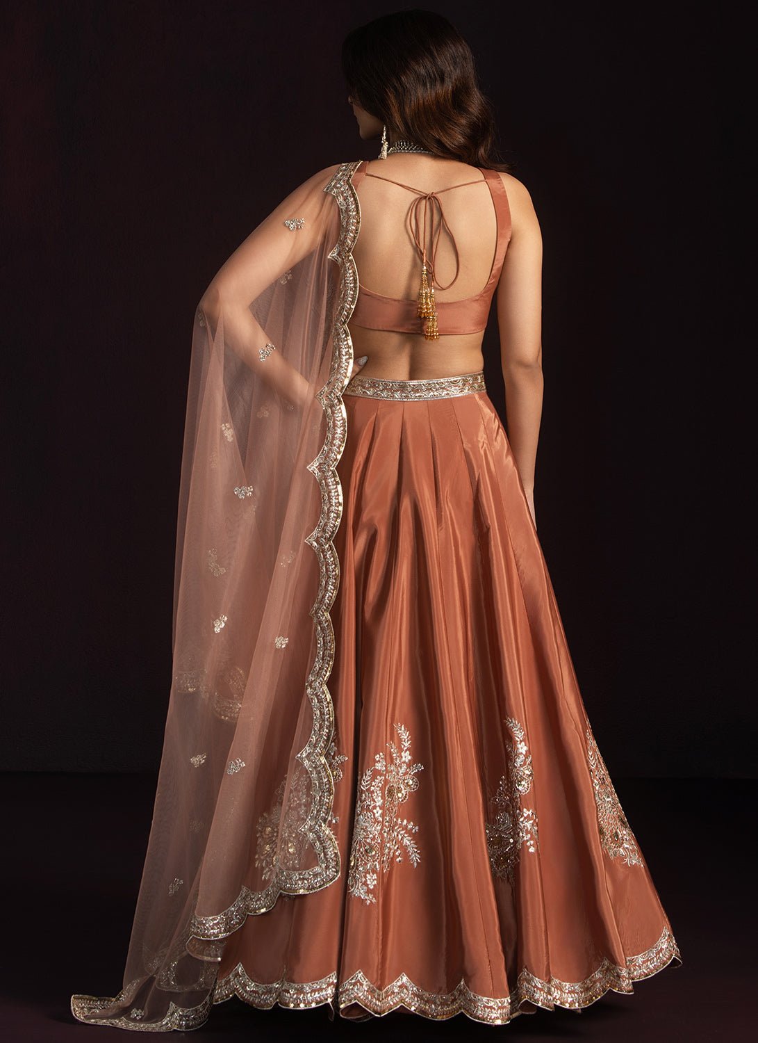 Rust Brown Embroidered Crepe Lehenga Rust Brown Embroidered Crepe Lehenga