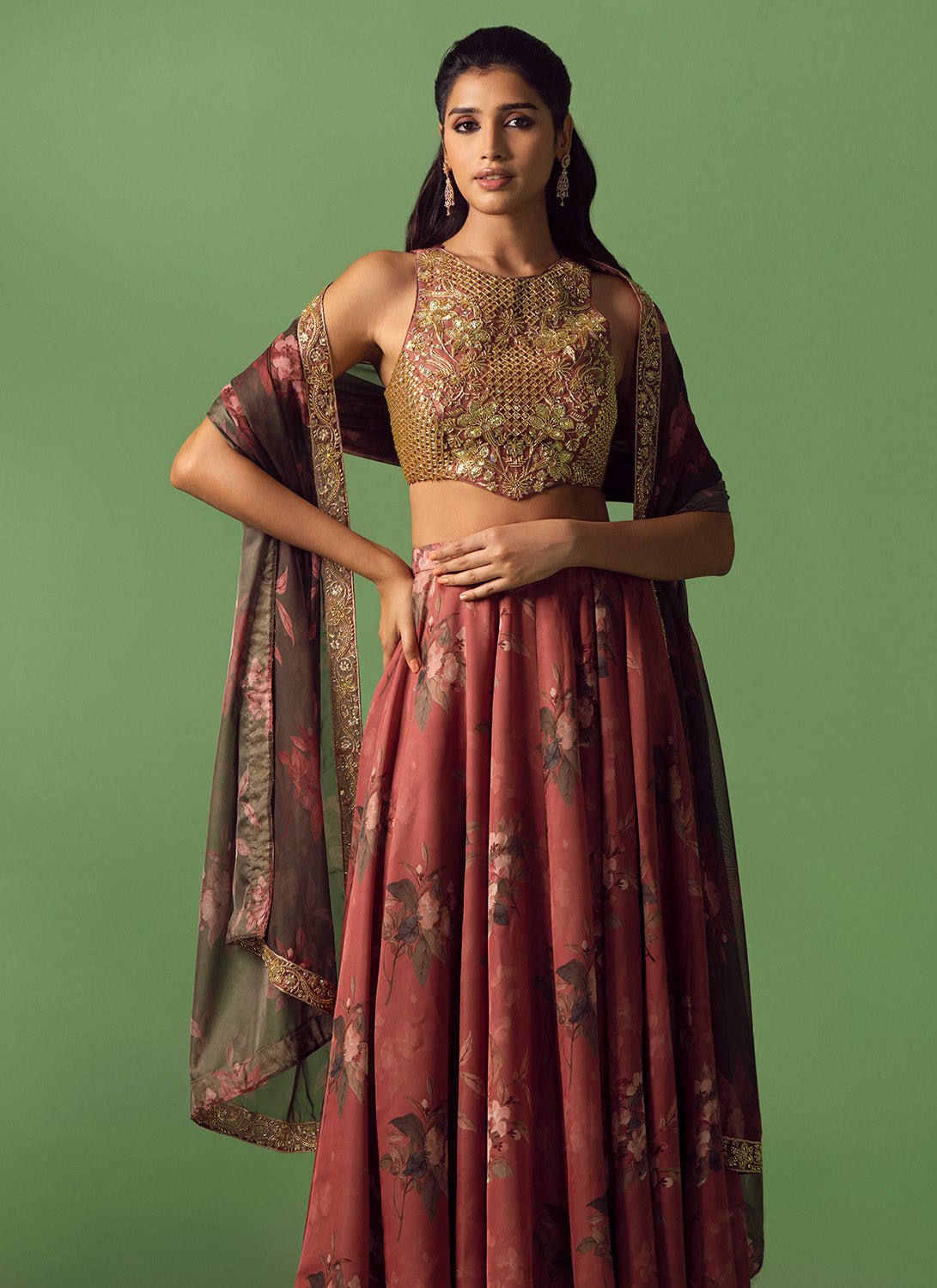 Rust Multicolor Floral Printed Sharara - Lashkaraa