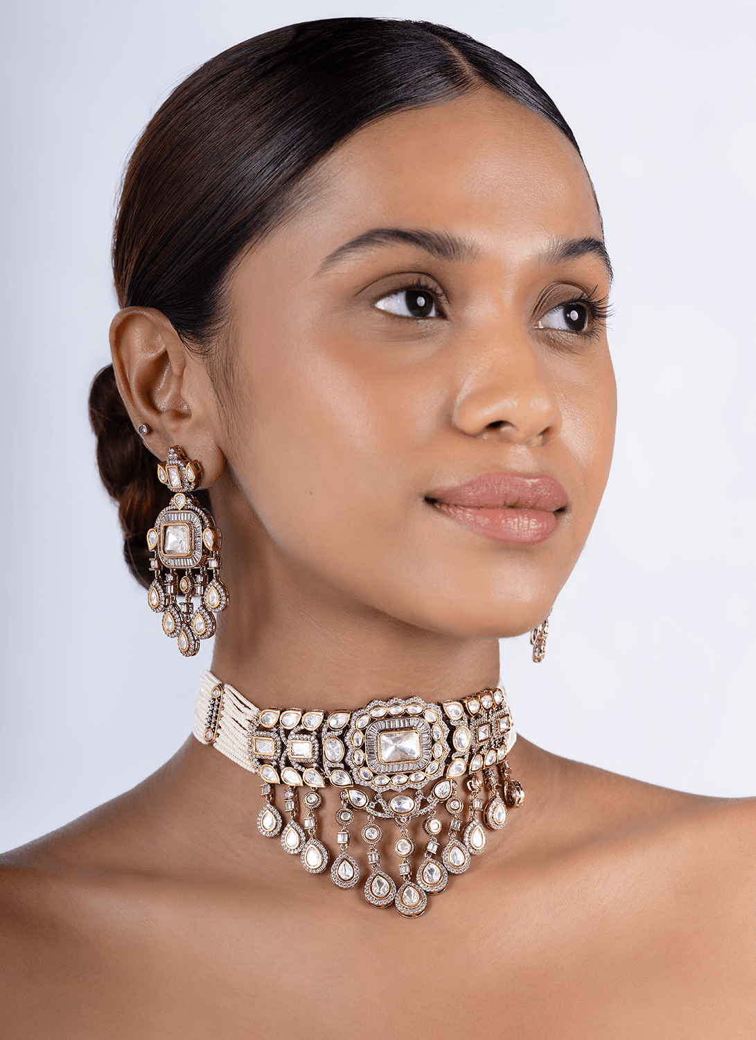 Silver Moissanite Choker Set - Lashkaraa