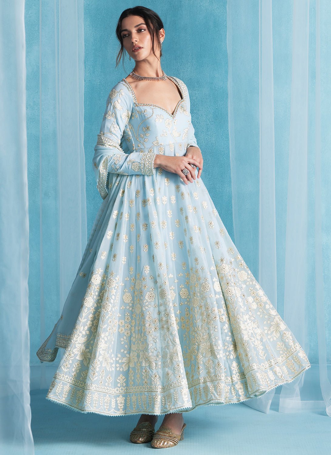 Sky Blue Embroidered Georgette Anarkali Sky Blue Embroidered Georgette Anarkali