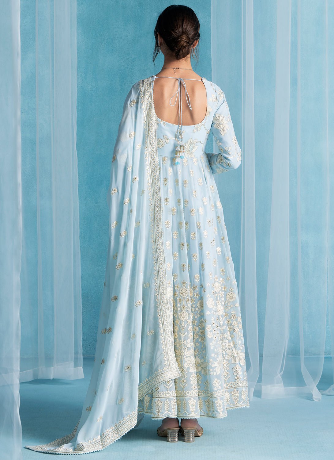 Sky Blue Embroidered Georgette Anarkali Sky Blue Embroidered Georgette Anarkali