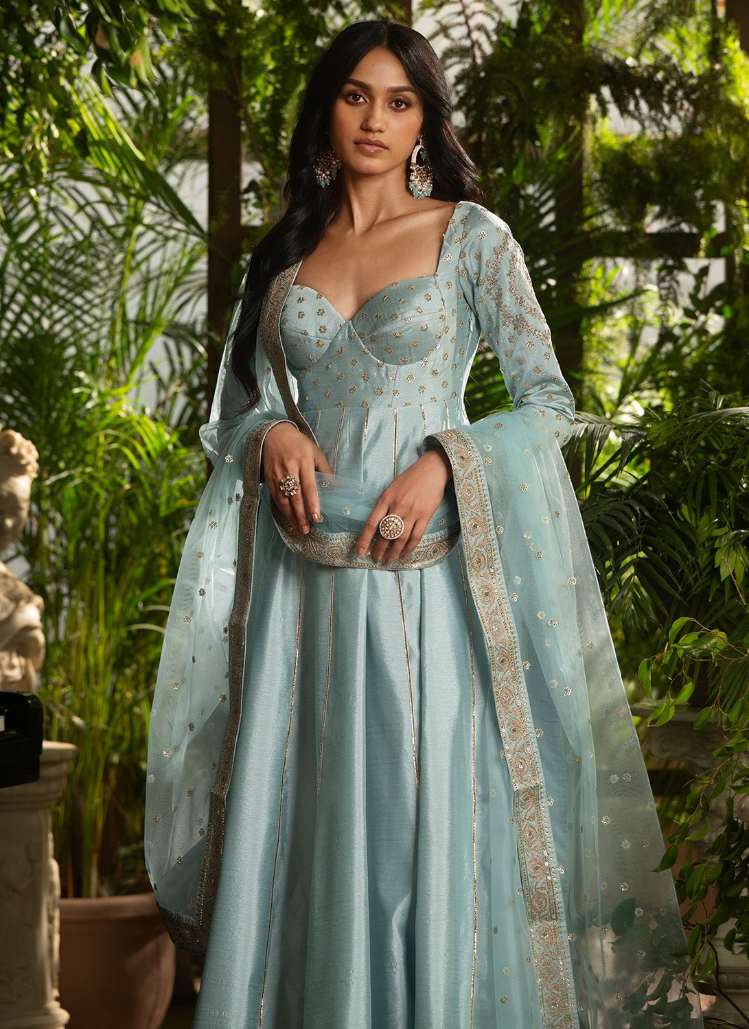 Sky Blue Embroidered Silk Anarkali - Lashkaraa