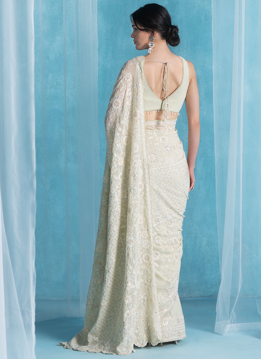 Soft Green Embroidered Georgette Saree - Lashkaraa