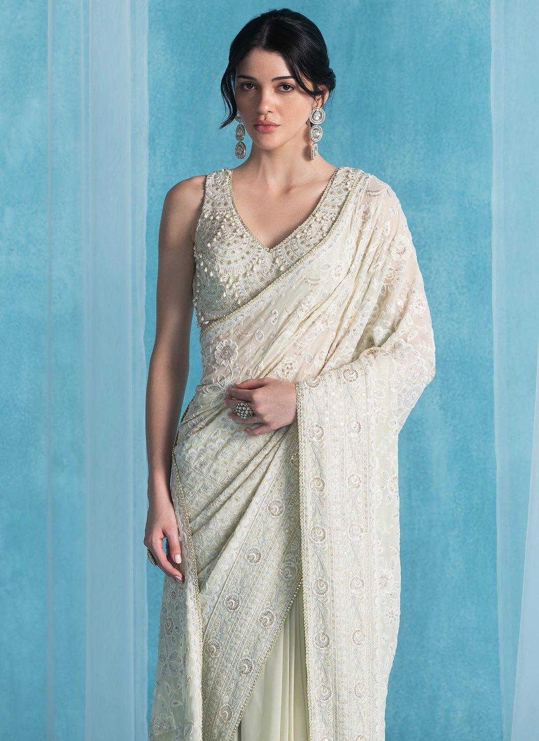 Soft Green Embroidered Georgette Saree - Lashkaraa