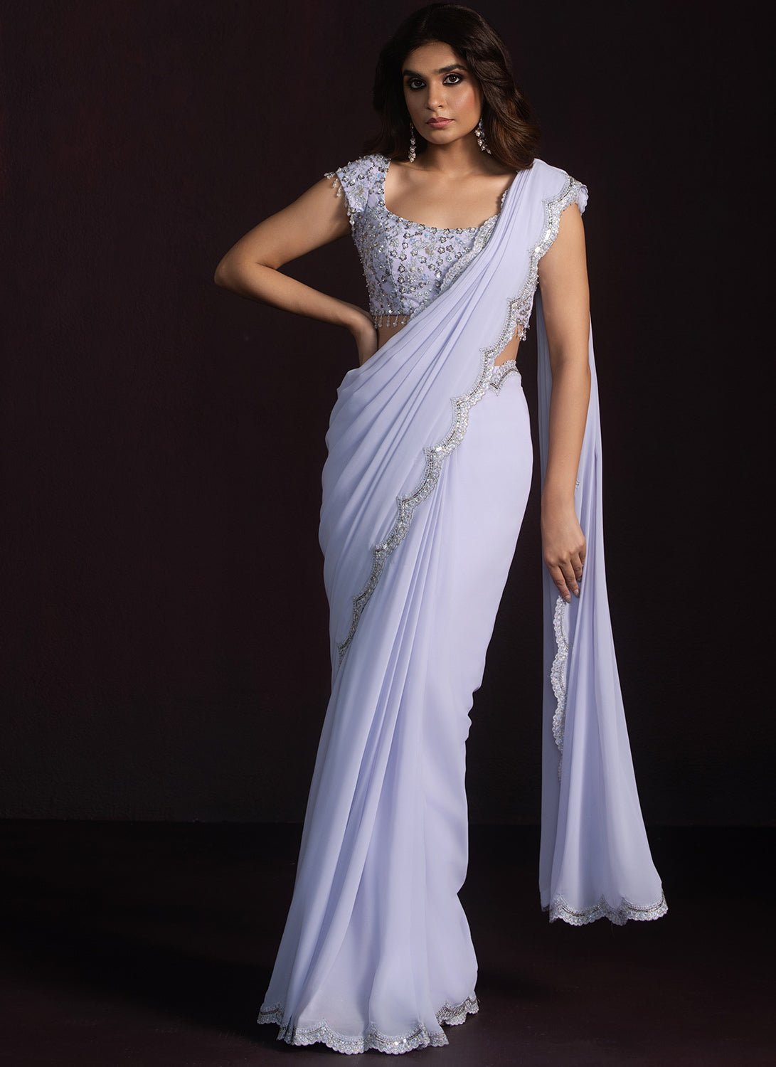 Soft Lavender Embroidered Georgette Saree - Lashkaraa