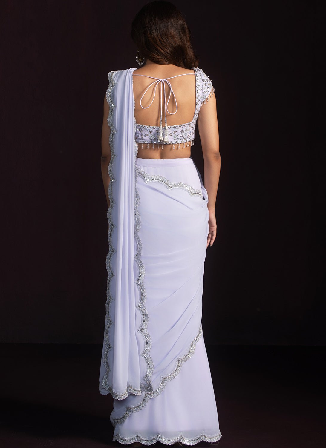 Soft Lavender Embroidered Georgette Saree - Lashkaraa