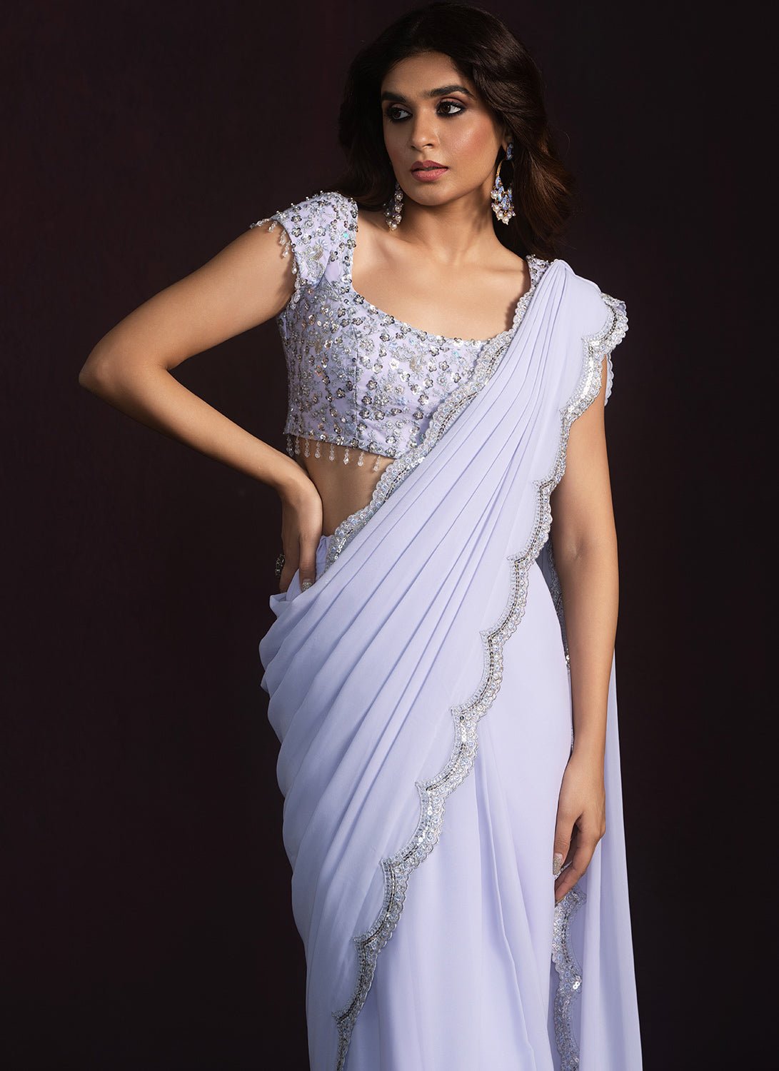 Soft Lavender Embroidered Georgette Saree - Lashkaraa