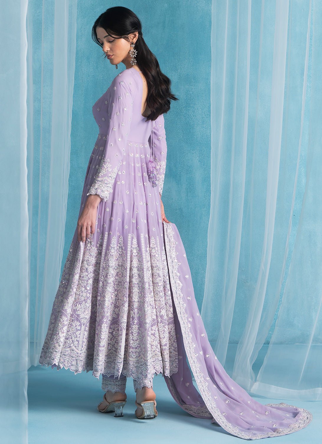 Soft Purple Embroidered Lucknowi Anarkali - Lashkaraa