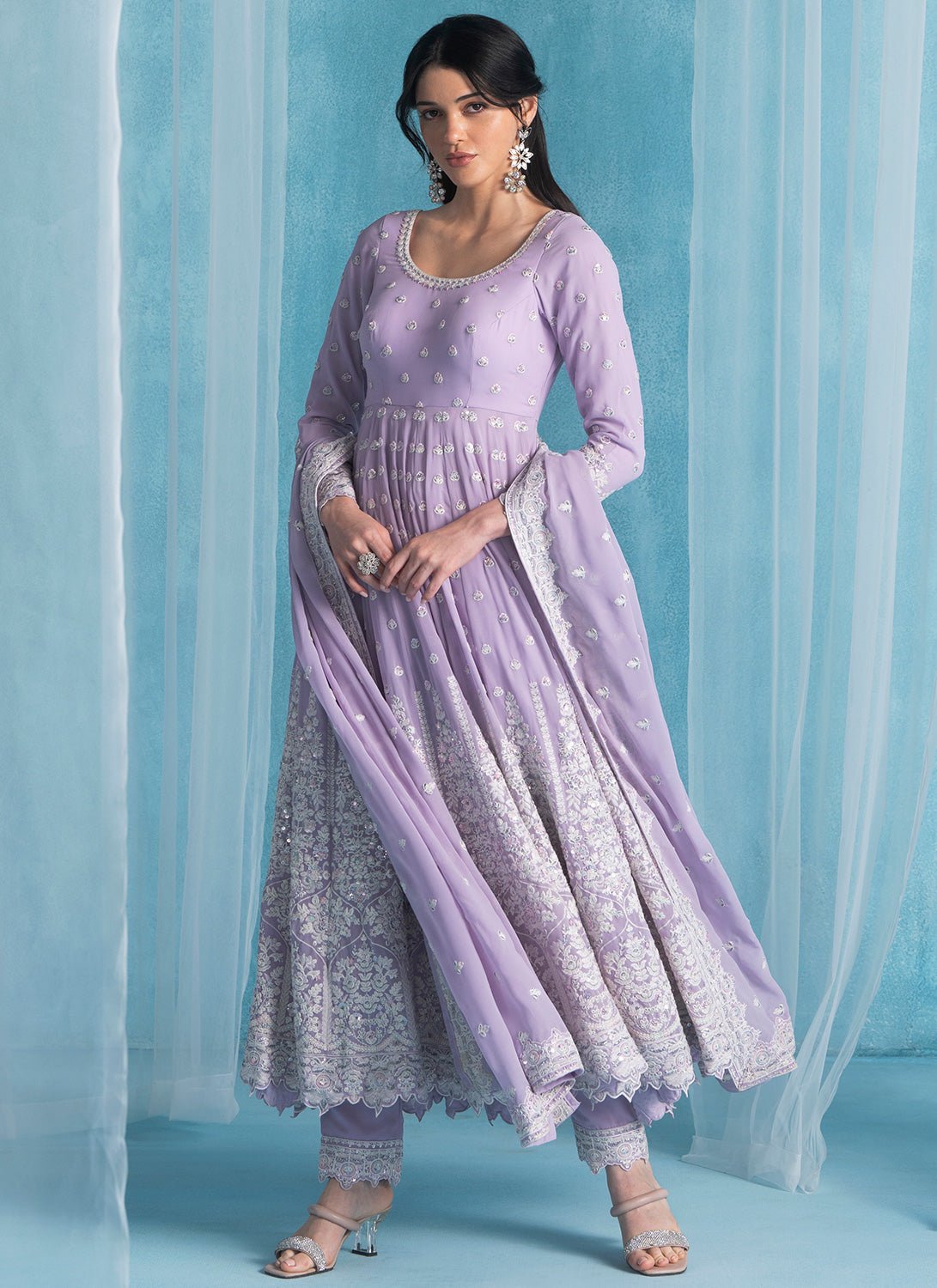 Soft Purple Embroidered Lucknowi Anarkali - Lashkaraa