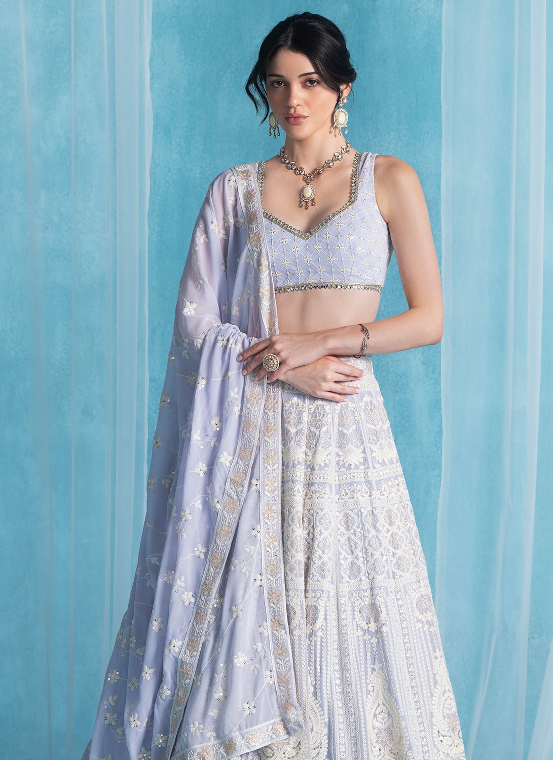 Soft Purple Embroidered Lucknowi Lehenga - Lashkaraa