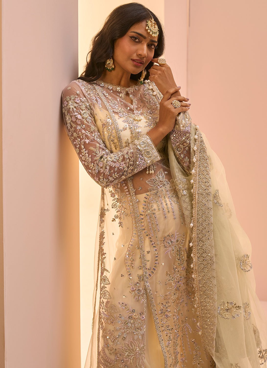 Soft Yellow Embroidered Sharara Suit - Lashkaraa