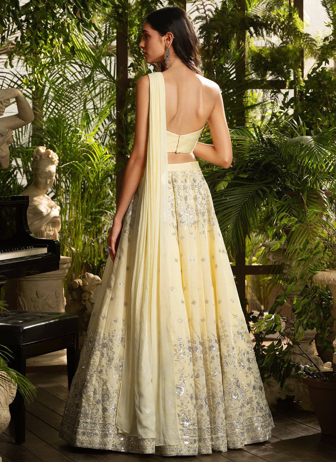 Soft Yellow Embroidered Silk Lehenga