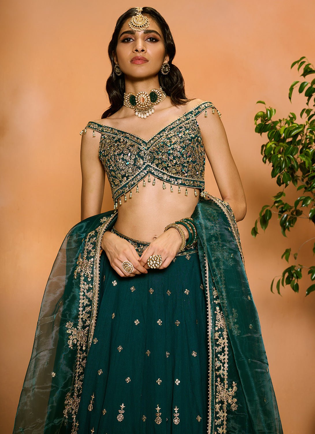 Teal Green Embroidered Lehenga - Lashkaraa
