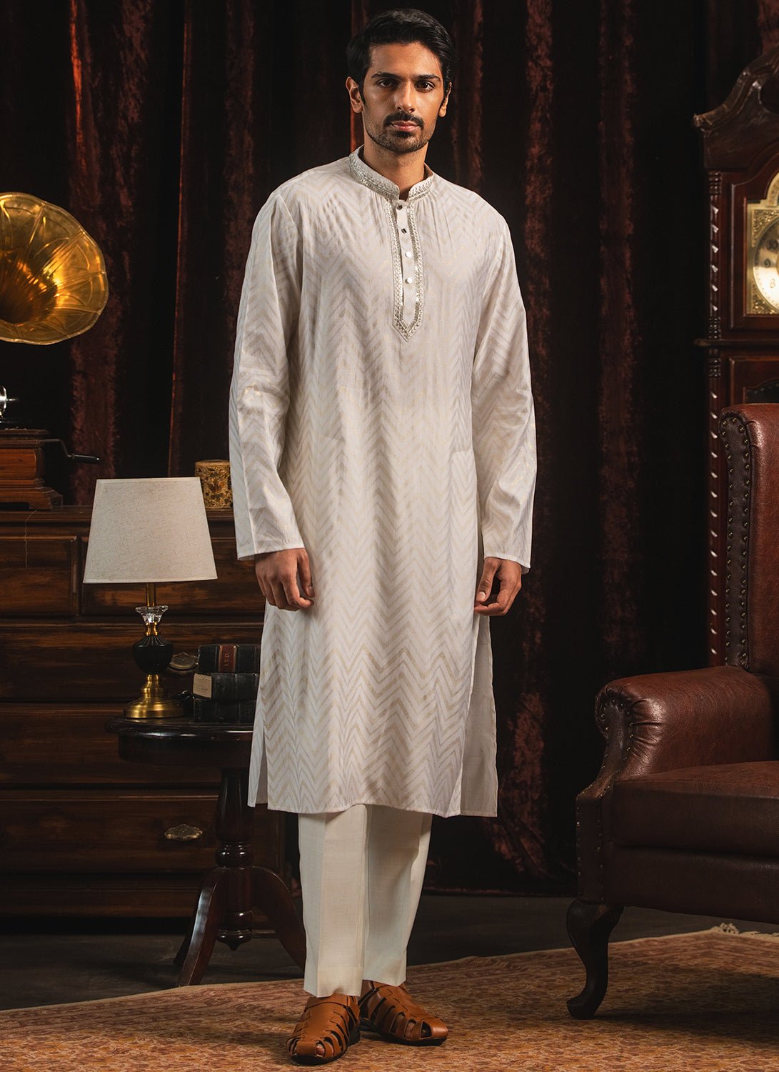 White Foil Printed Kurta Set - Lashkaraa