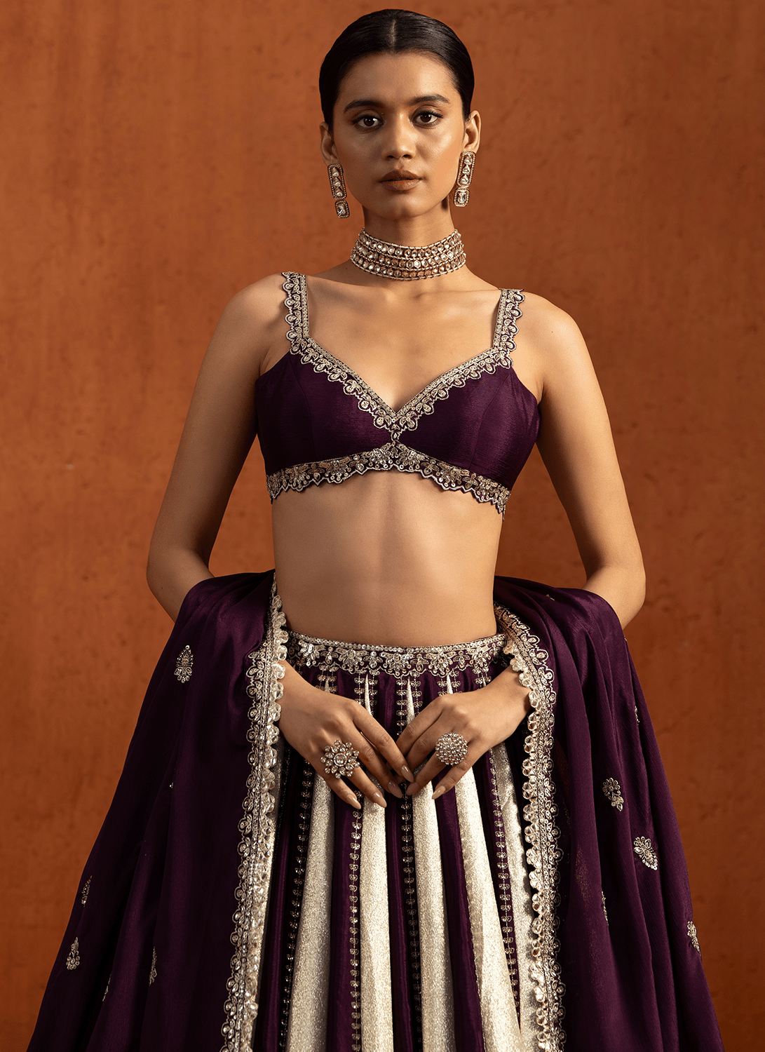 Wine Multicolor Embroidered Lampi Lehenga - Lashkaraa