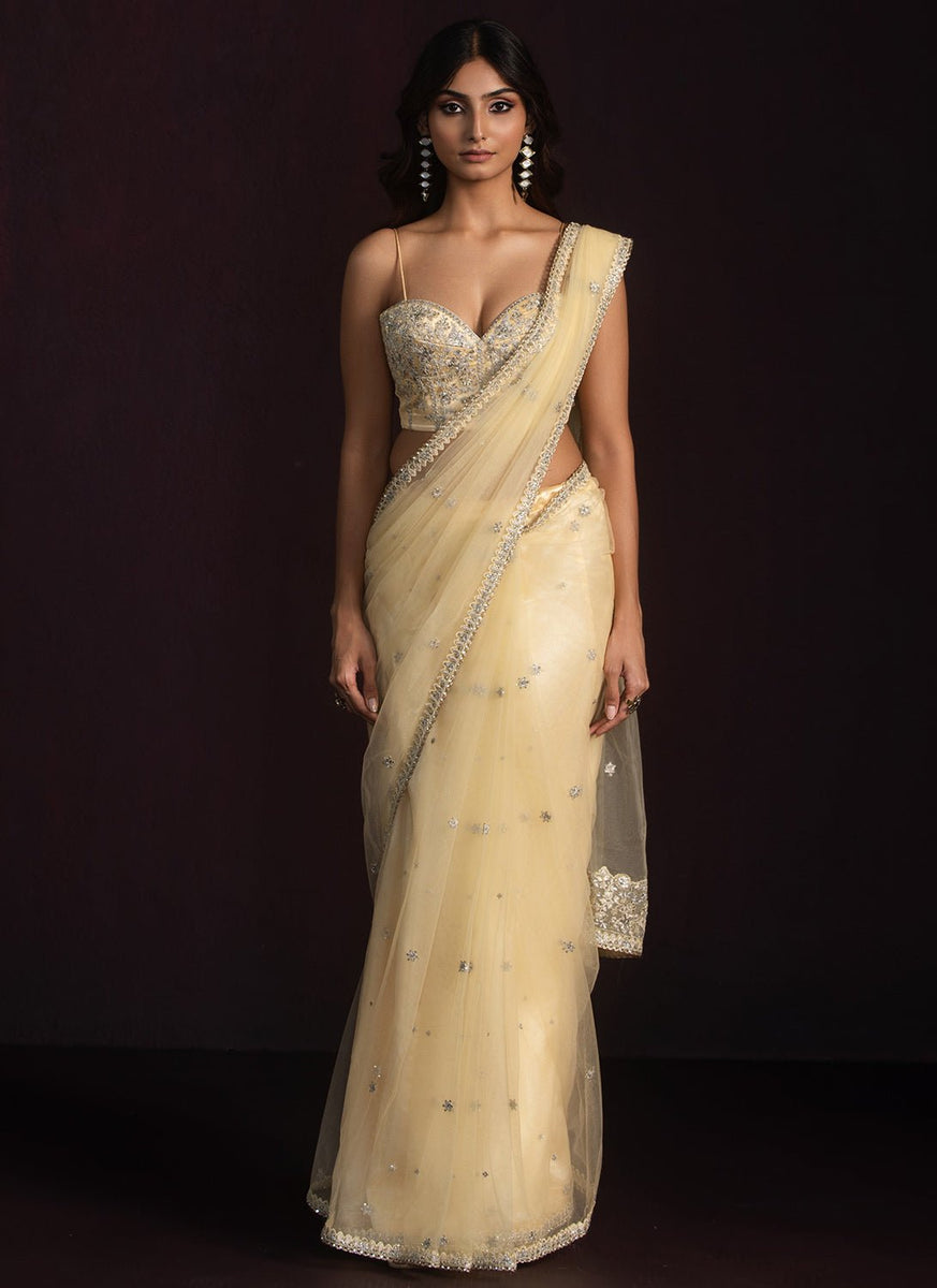 green emerald velvet dress Drape me in Gold Saree – Ambraee main image 1