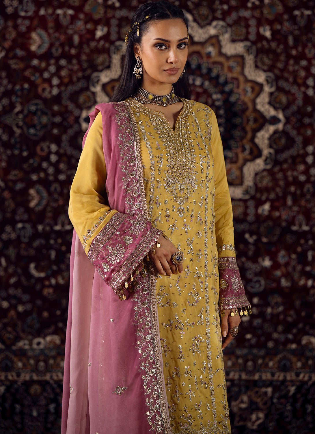 Yellow Embroidered Straight Suit - Lashkaraa