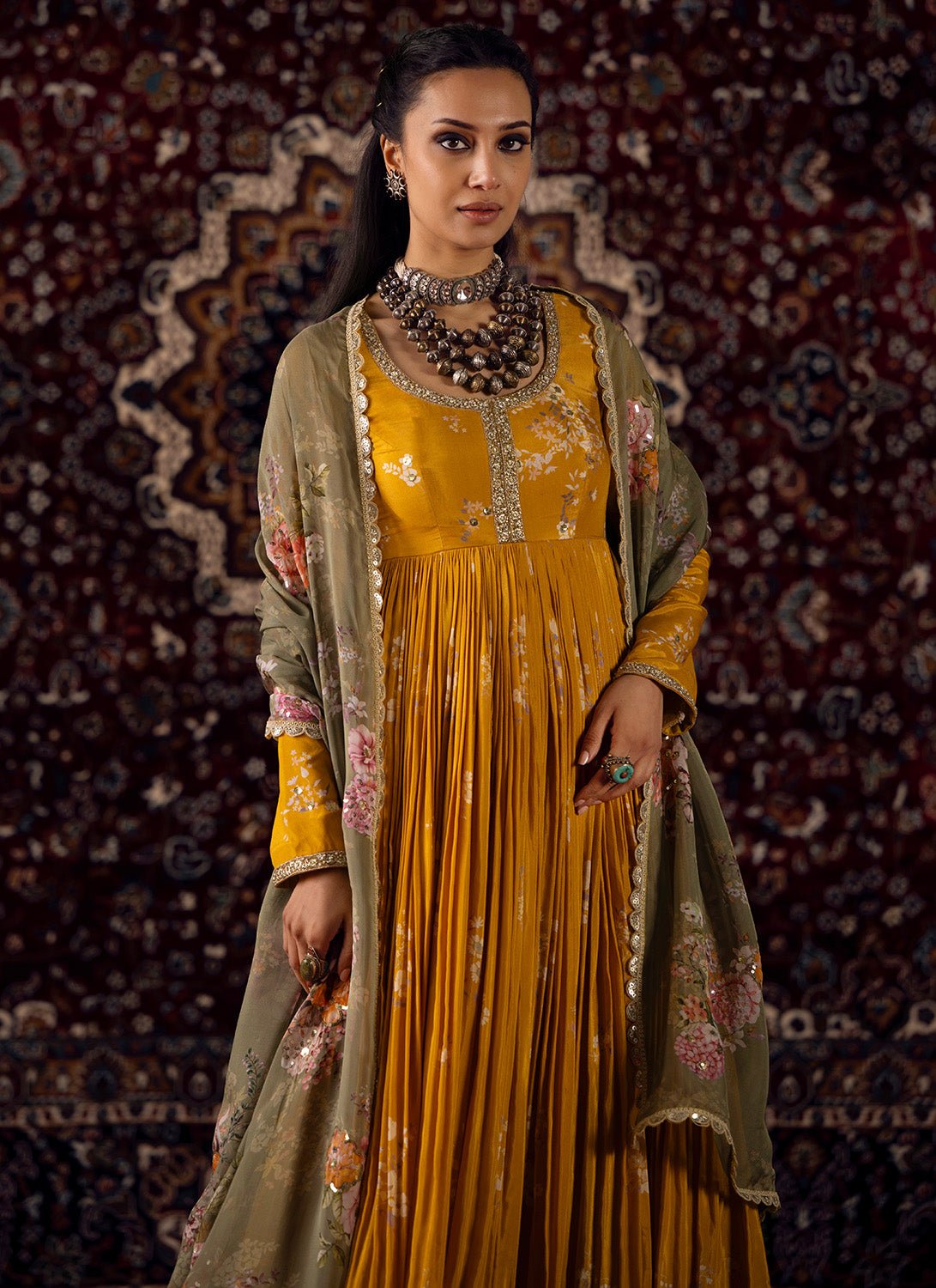 Yellow Embroidered Viscose Silk Anarkali - Lashkaraa