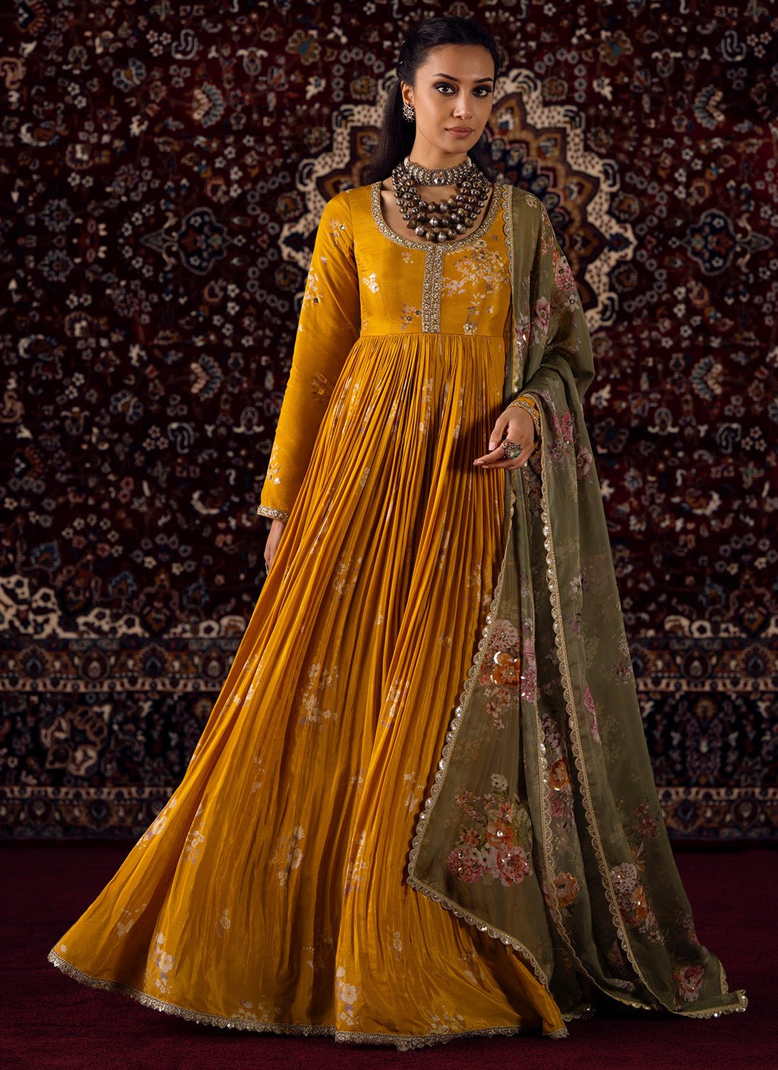 Yellow Embroidered Viscose Silk Anarkali - Lashkaraa