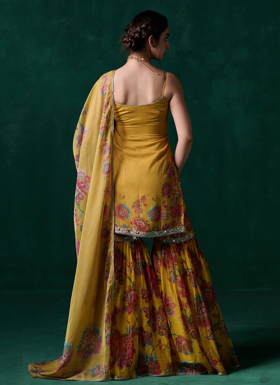 Yellow Multicolor Floral Printed Gharara Suit - Lashkaraa