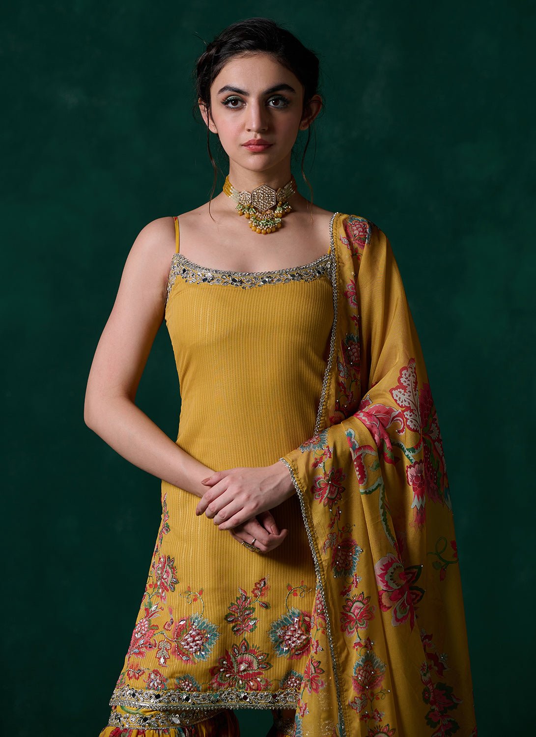 Yellow Multicolor Floral Printed Gharara Suit - Lashkaraa