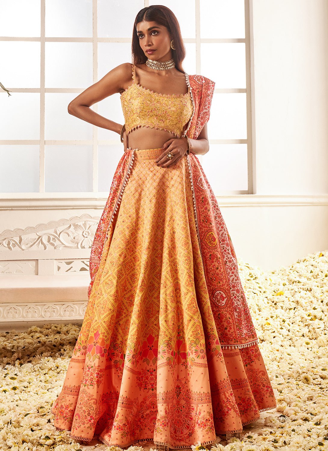 Yellow Multicolor Floral Printed Lehenga - Lashkaraa