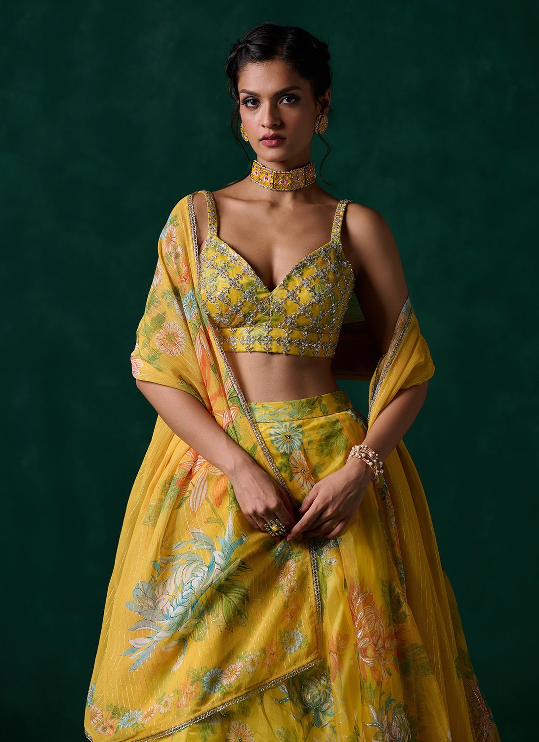 Yellow Multicolor Floral Printed Lehenga - Lashkaraa