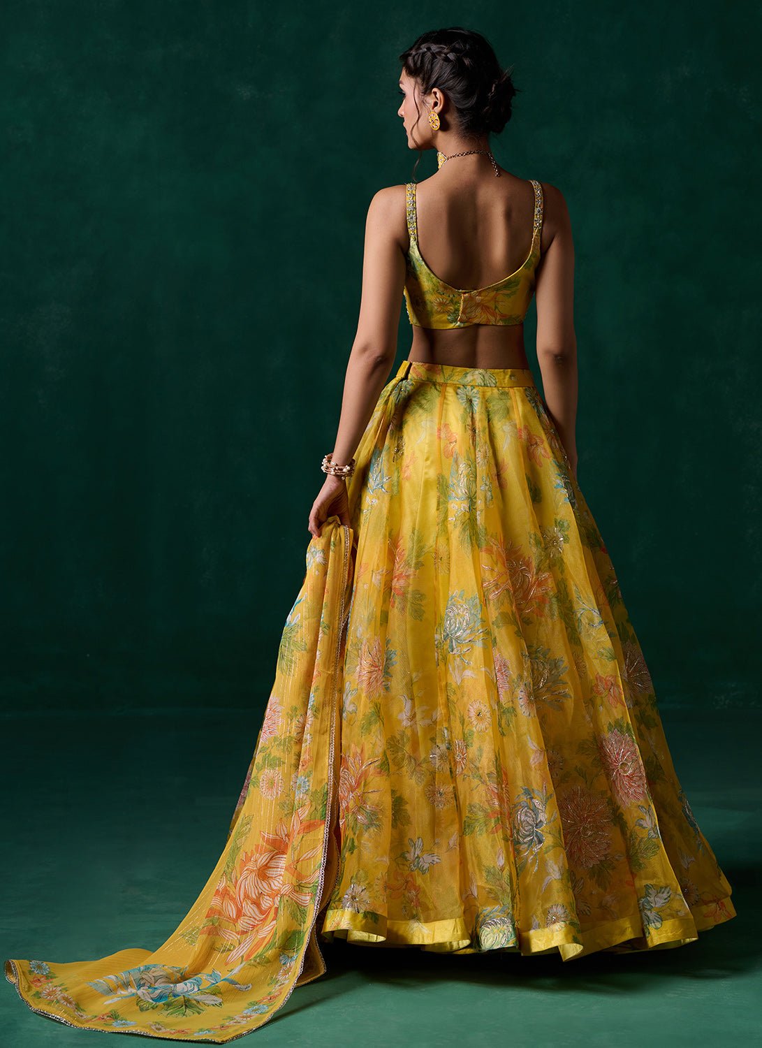 Yellow Multicolor Floral Printed Lehenga - Lashkaraa