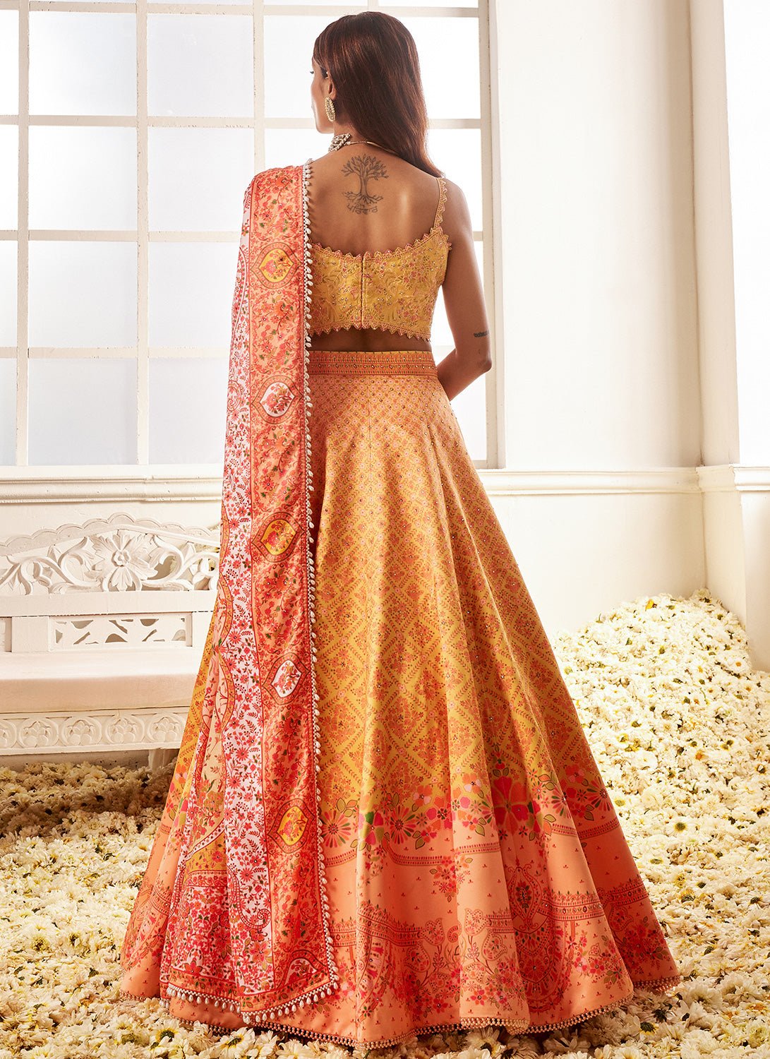 Yellow Multicolor Floral Printed Lehenga - Lashkaraa