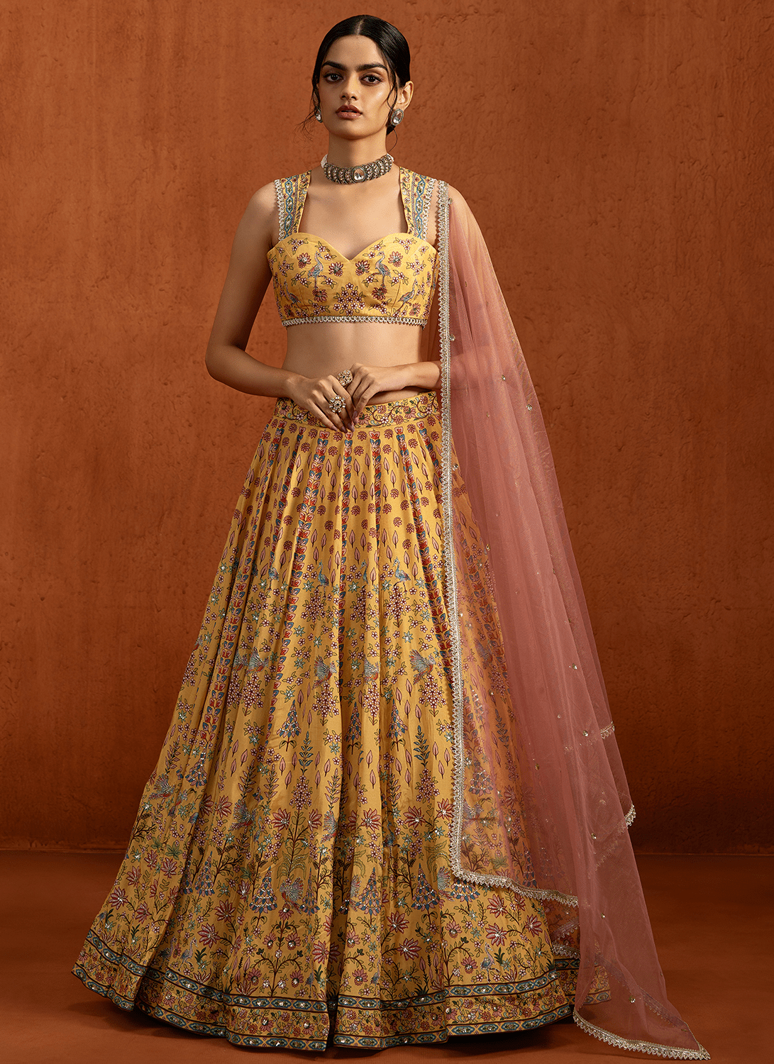 Yellow Multicolor Printed Viscose Silk Lehenga - Lashkaraa