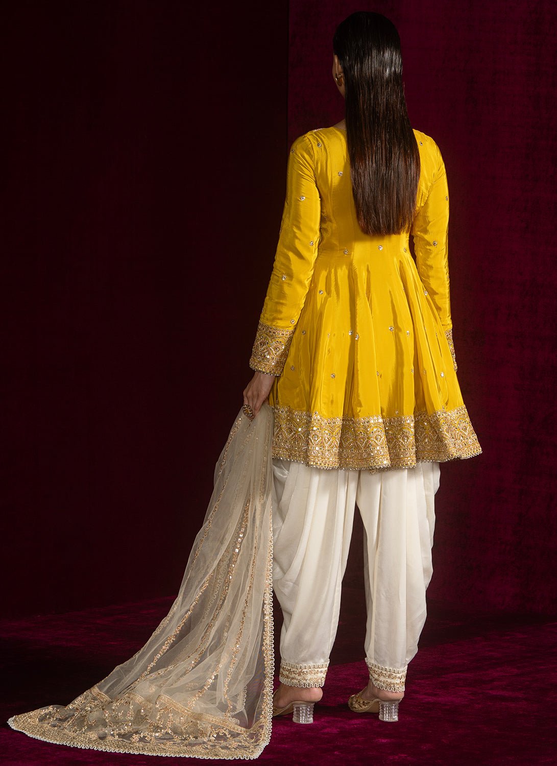 Yellow Peplum Style Embroidered Punjabi Suit - Lashkaraa
