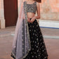 Black and Light Pink Embroidered Net Lehenga - Lashkaraa