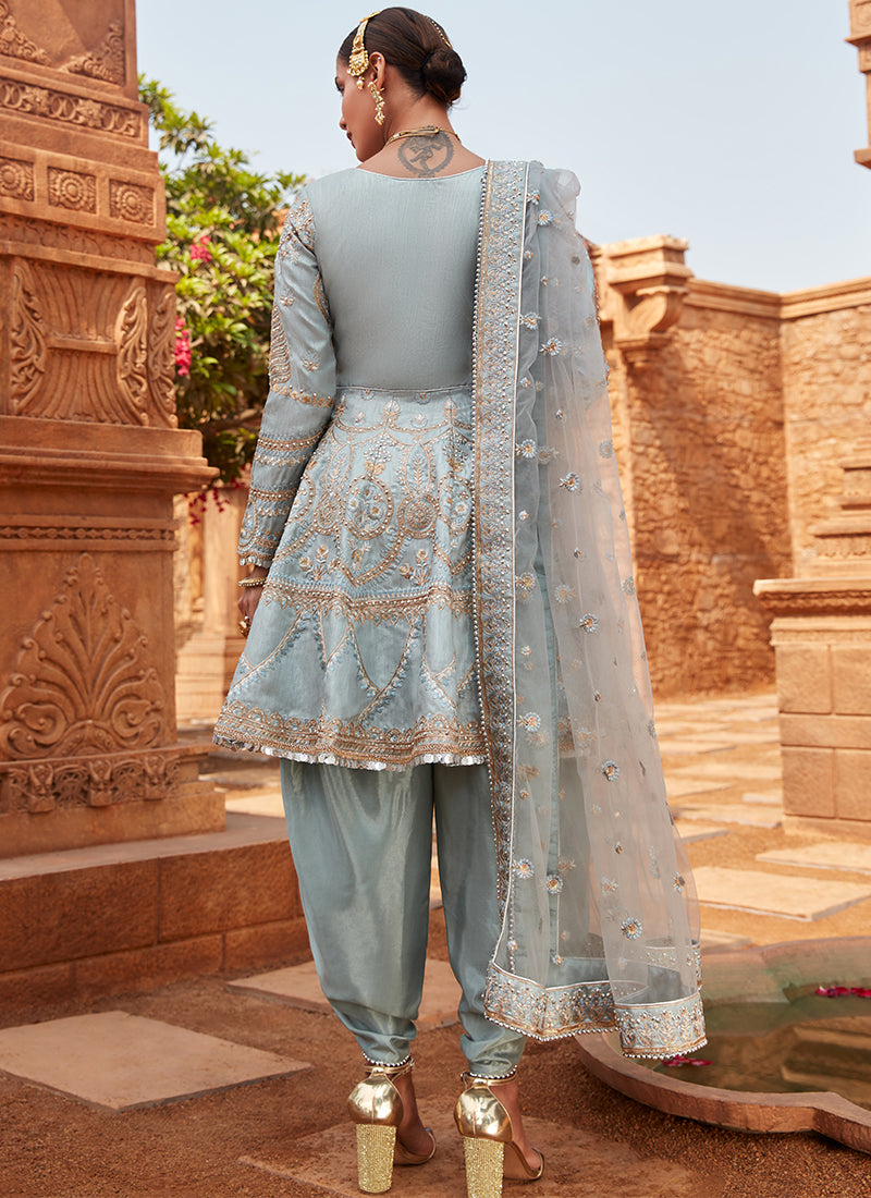 Dusty Blue Dhoti Style Punjabi Suit