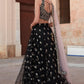 Black and Light Pink Embroidered Net Lehenga - Lashkaraa