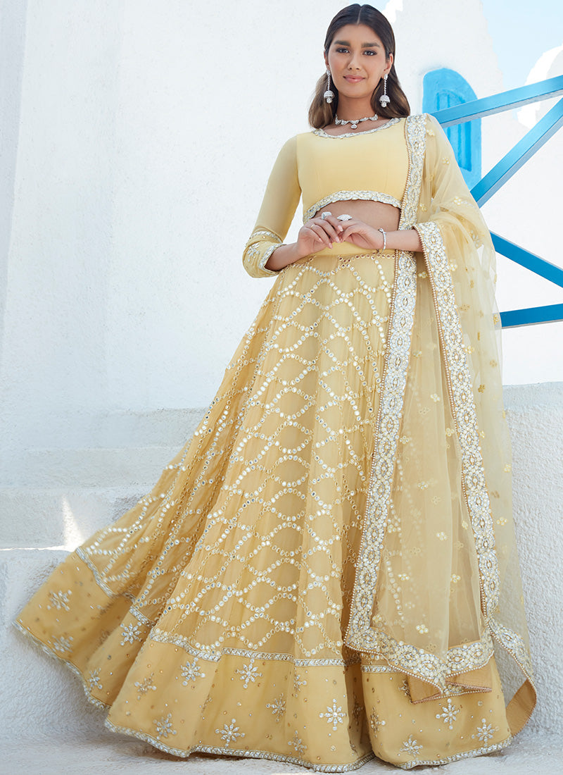 Yellow Mirror Embroidered Georgette Lehenga