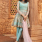 Dusty Mint and Pink Embroidered Peplum Anarkali