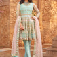 Dusty Mint and Pink Embroidered Peplum Anarkali