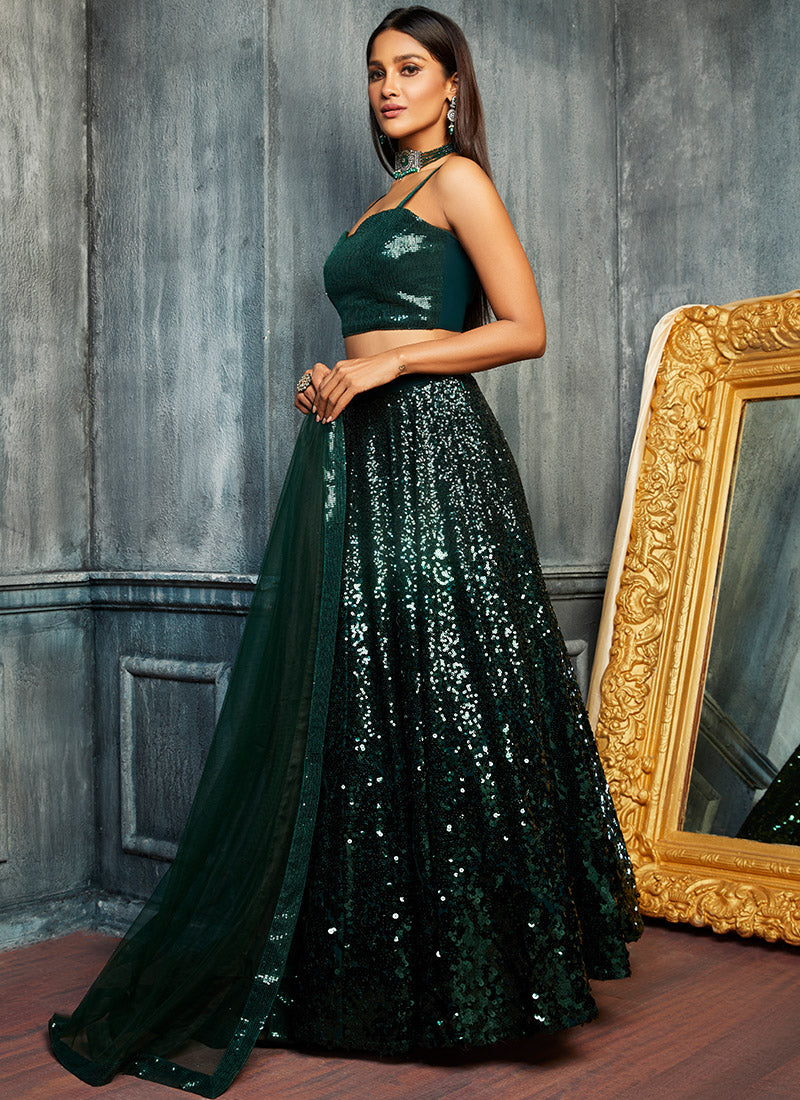 Emerald Green Sequins Embroidered Lehenga