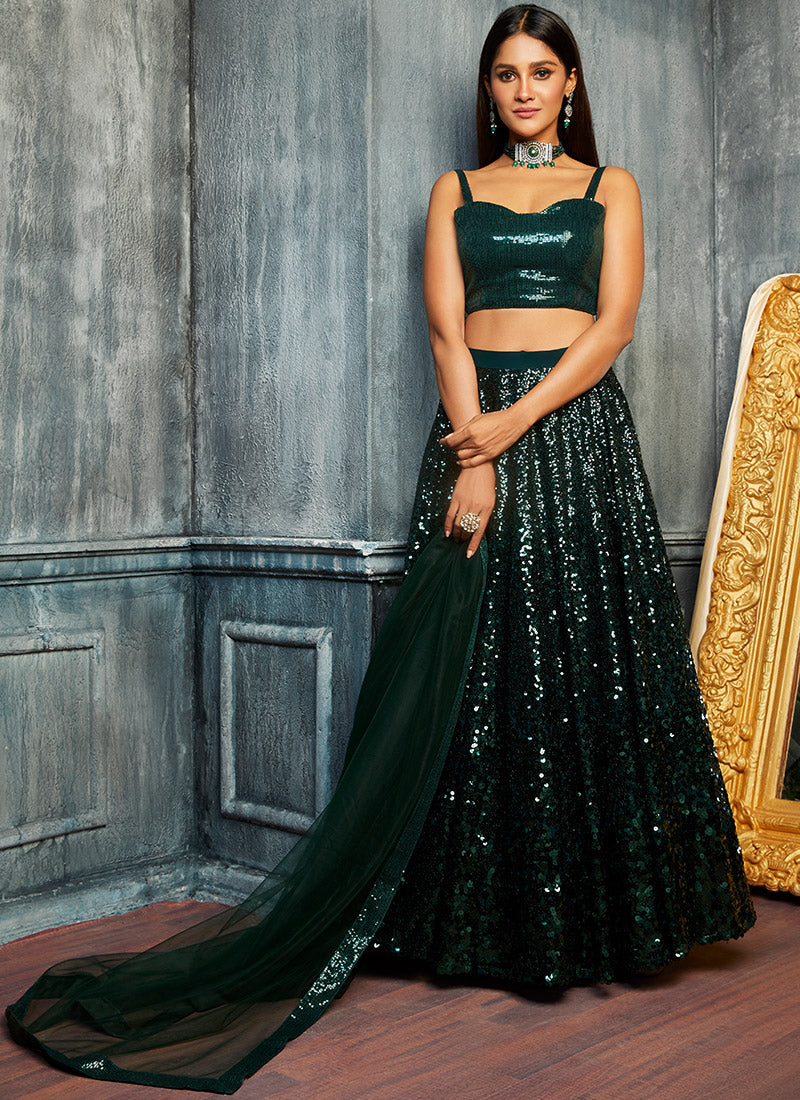 Emerald Green Sequins Embroidered Lehenga