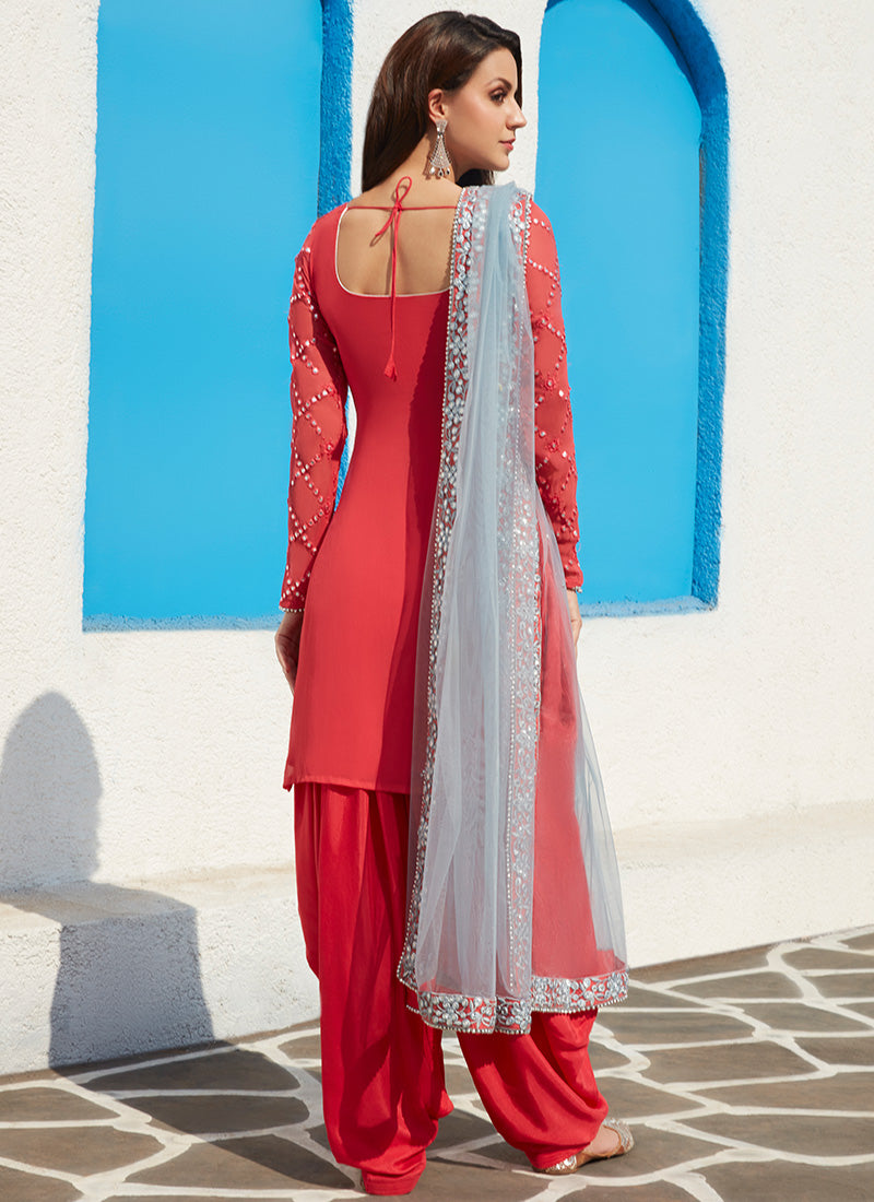 Hot Pink Mirror Embroidered Punjabi Suit