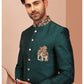 Teal Green Embroidered Raw Silk Sherwani - Lashkaraa
